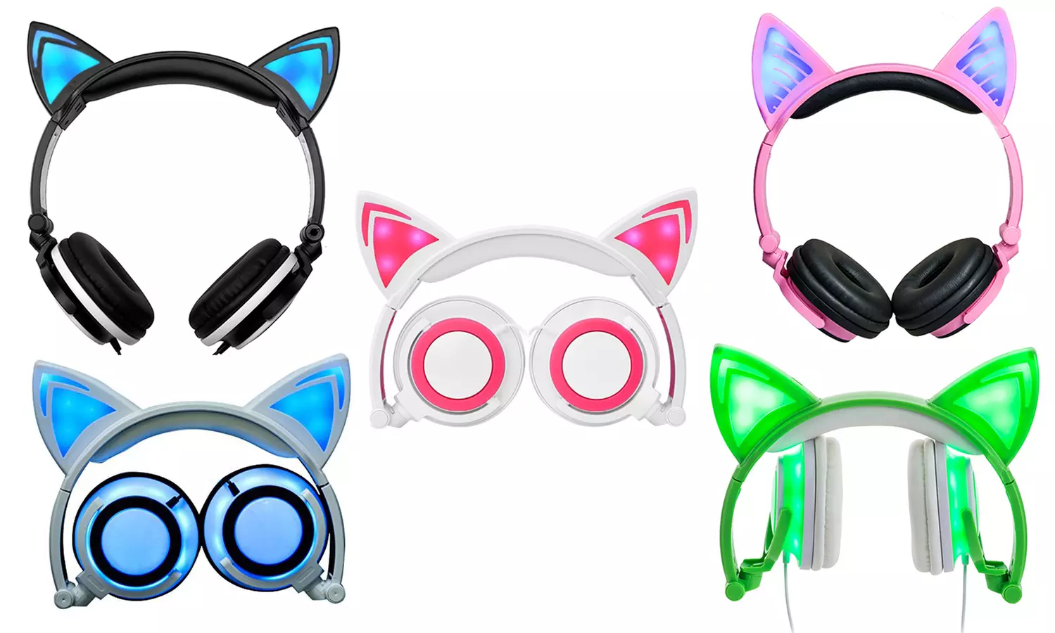 TechComm Foldable LED Cat Ear Wired Headphones - Primary Image