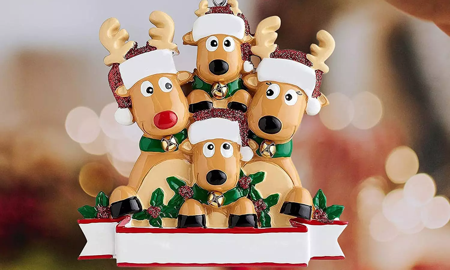 1, 2 o 3 set di ornamenti natalizi con design di una famiglia di renne