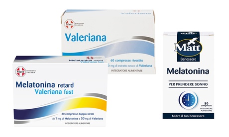 2 o 3 confezioni a base di melatonina o valeriana Matt, disponibili in 3 tipologie