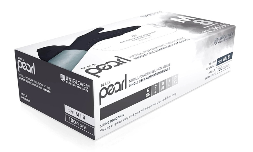 Image 2: Up to 10 Packs of 100 Unigloves Pearl Nitrile Disposable Gloves - Black