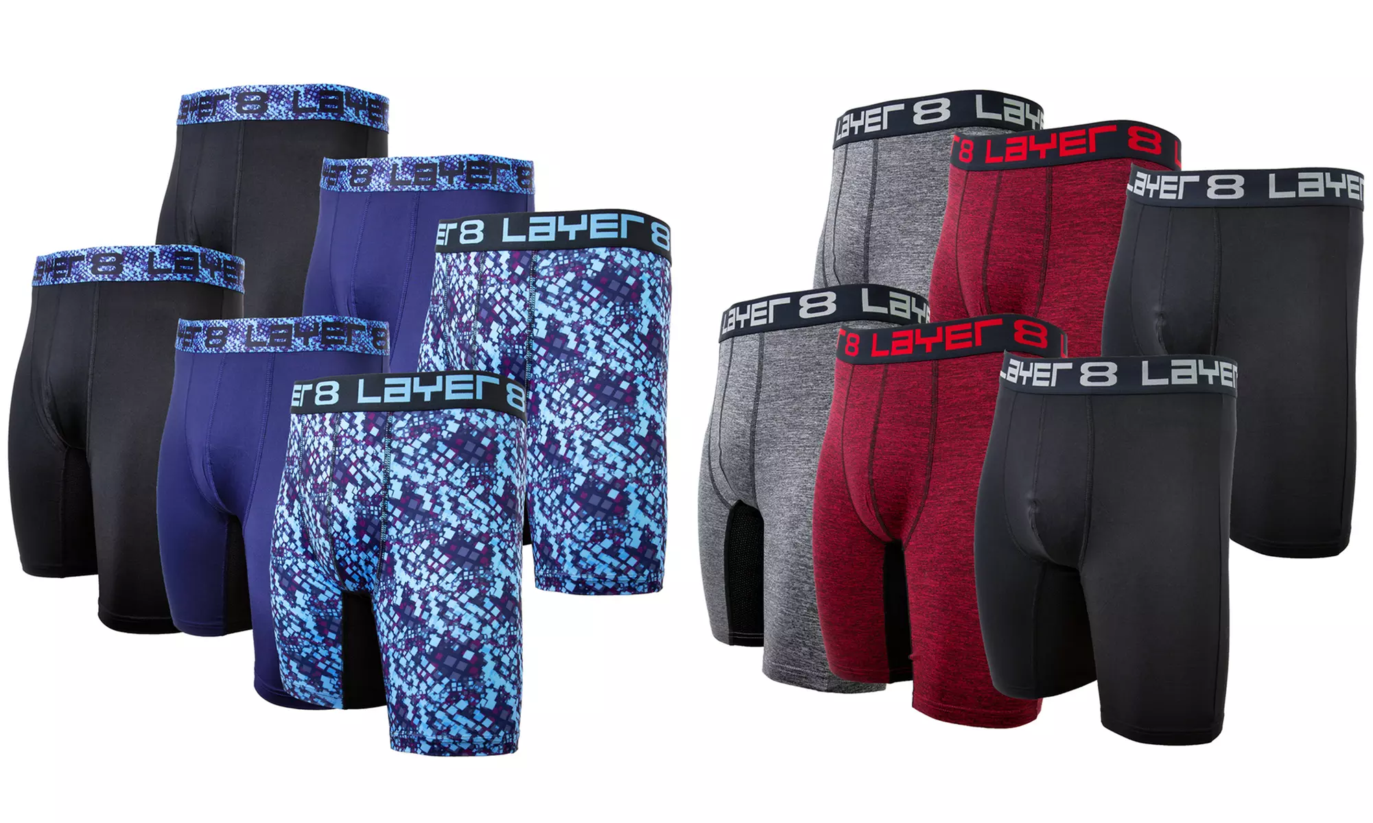 Layer 8 Men's Performance Quick Dry Long Leg Stretch Boxer Briefs (6-Pack) - Primary Image