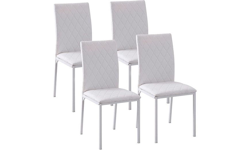 Image 9: Upholstered Faux Leather Set of 4 Dining Chairs HomCom