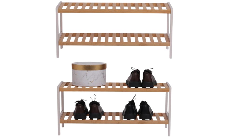 Image 1: Two-Tier Bamboo Shoe Rack