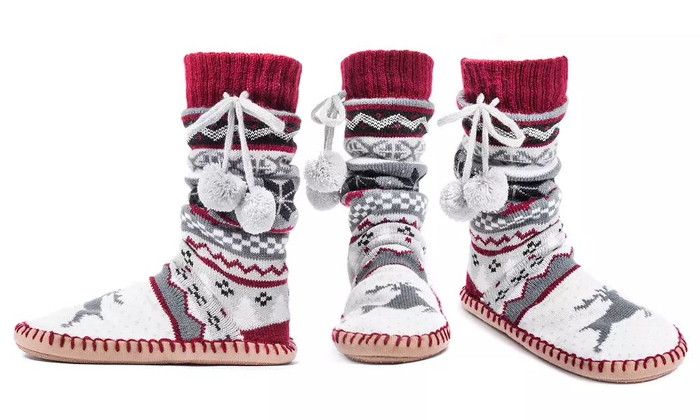 Muk Luks Women's Tall Tassel Slipper Socks: Chianti (Size L/XL) - Primary Image