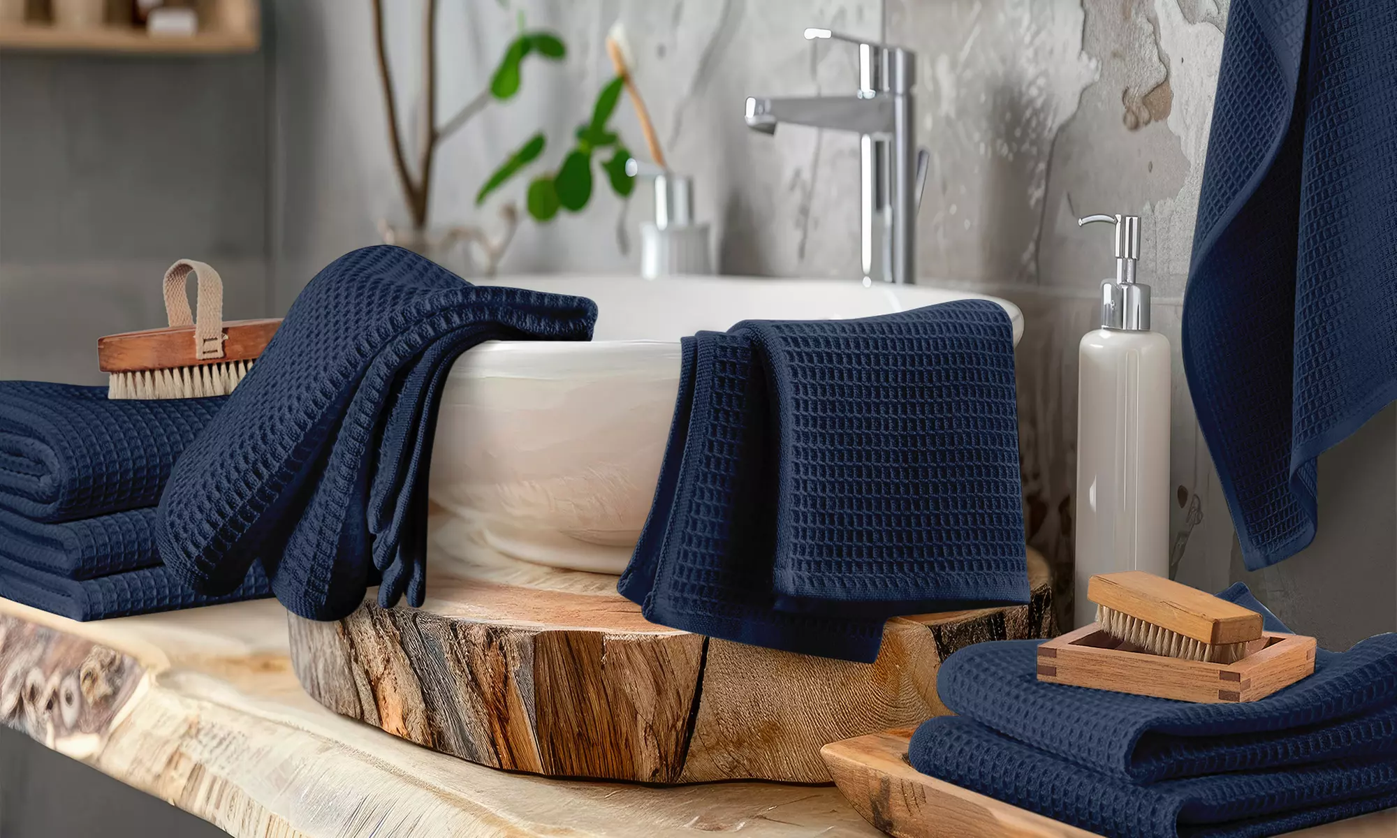 Set di 3 o 5 asciugamani Nido d'Ape in puro cotone