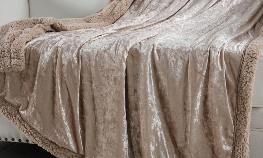 Image 12: Crushed Velvet Sherpa Throw