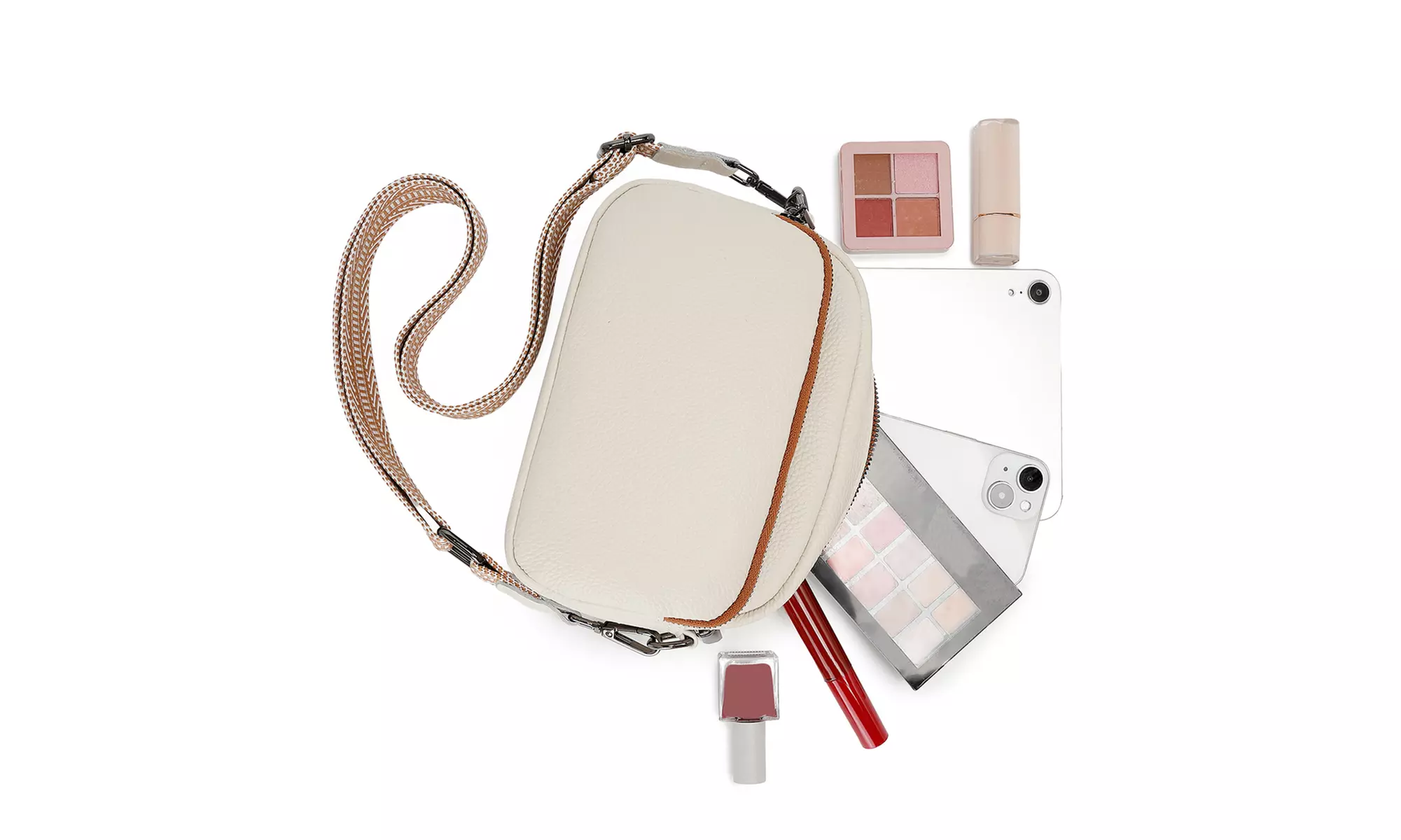 Clearance Leather Crossbody Shoulder Bag with Jacquard Woven Strap