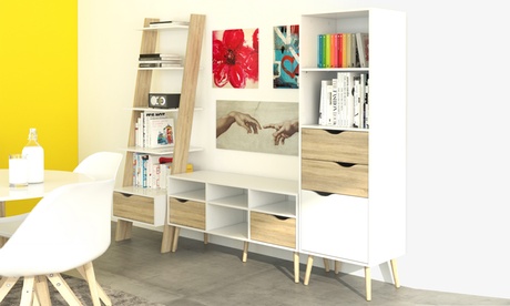 Libreria Dmora stile Scandi disponibile in 2 modelli e 2 colori