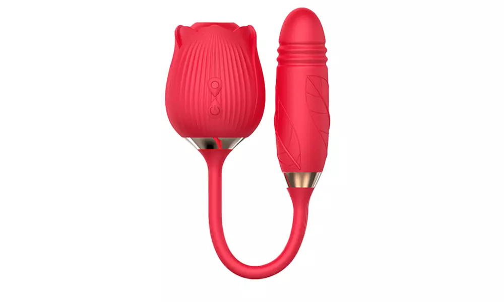 Consolador dual con vibrador de succión con forma de rosa