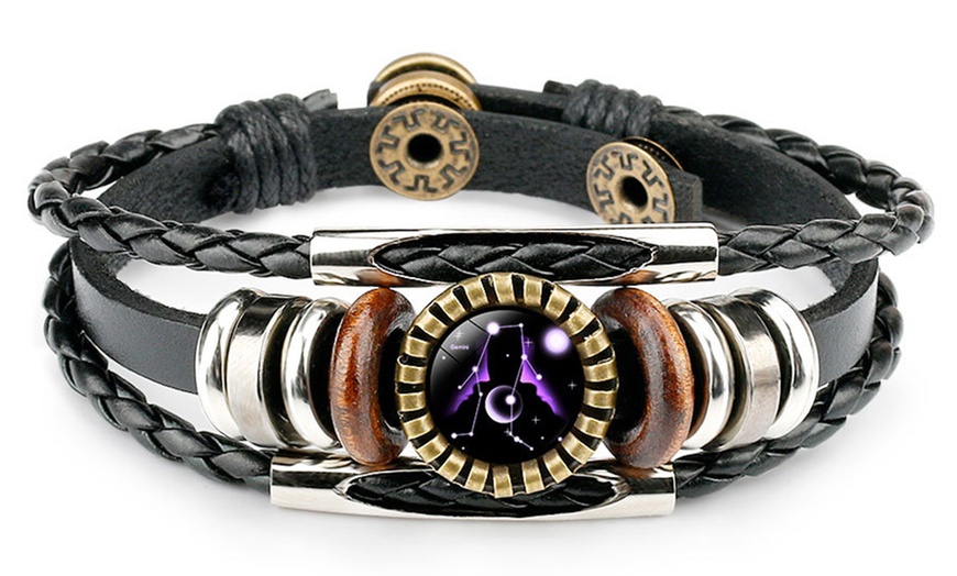 Image 6: 12-Zodiac Leather Constellation Bracelet