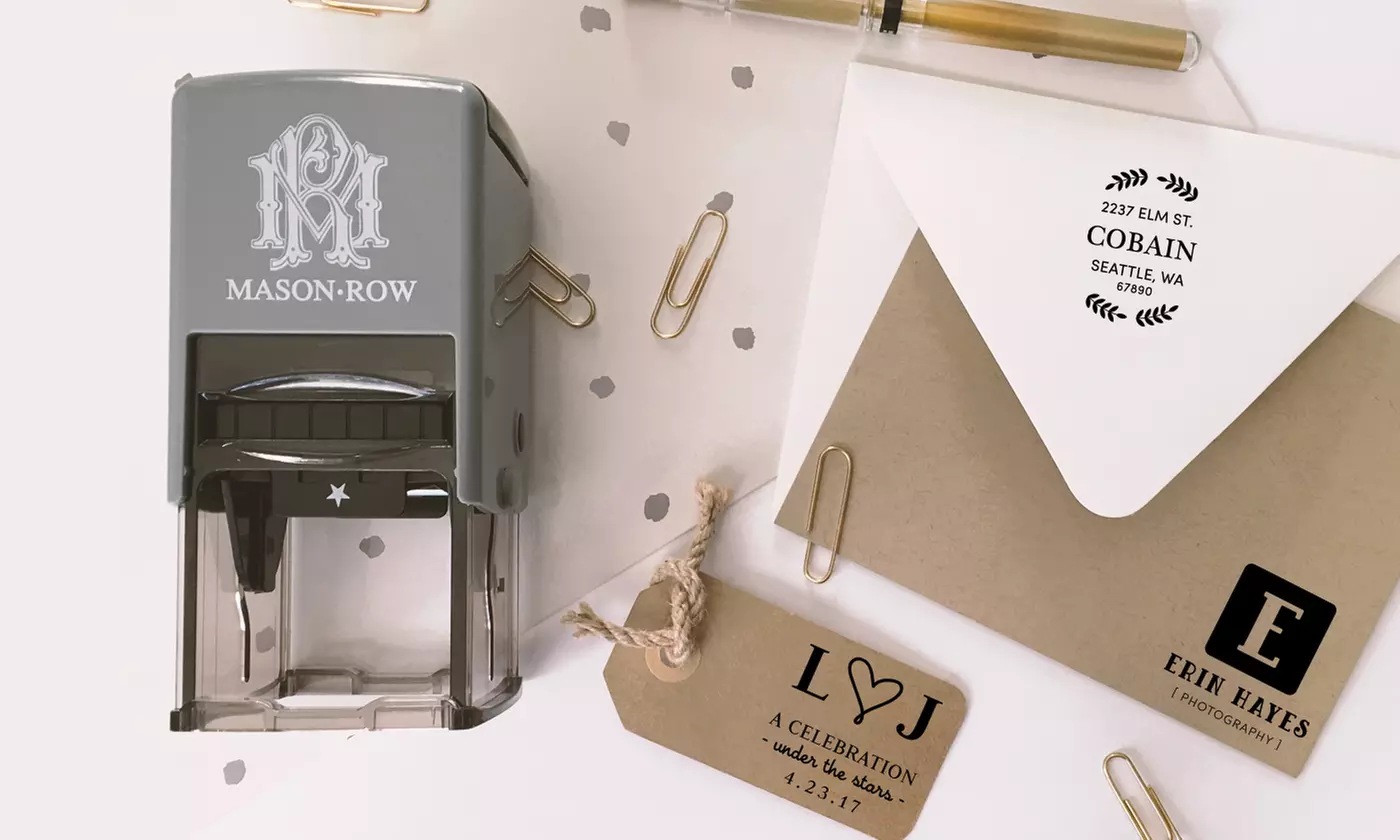 Mason Row Custom Stamp with 1 or 2 Optional Custom Design Plates - Primary Image