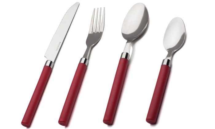 32-Piece Red Handle Cutlery Set | Groupon Goods