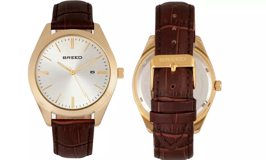Image 9: Horloges met datum en leren band