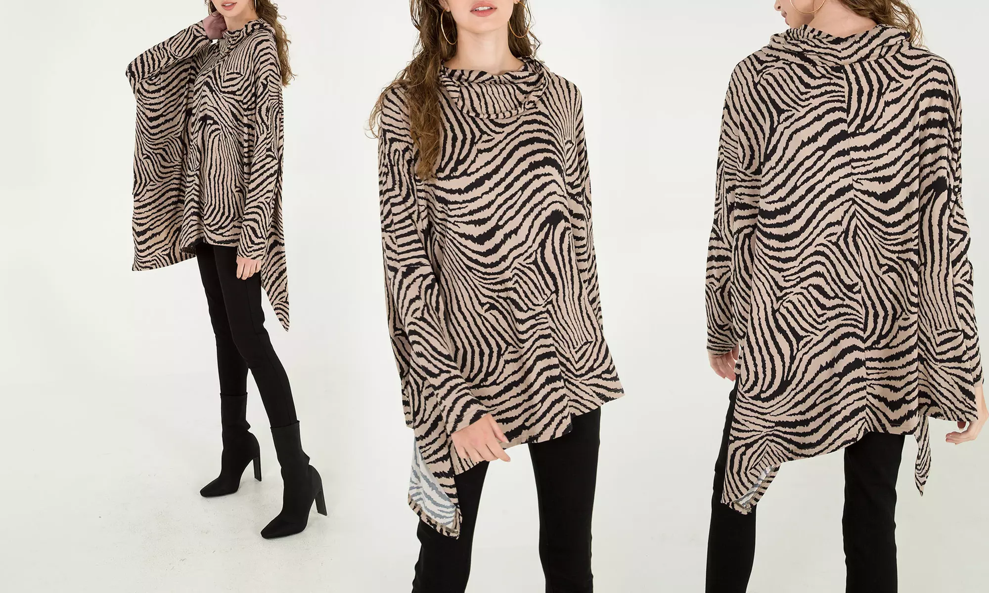 Top oversize à imprimé abstrait zèbre, col bénitier, QED London - Primary Image