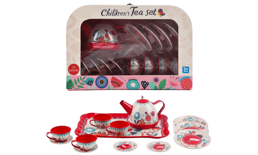 Image 7: 14-Piece Die-Cast Pretend Role Play Tea Set with Portable Carry Case