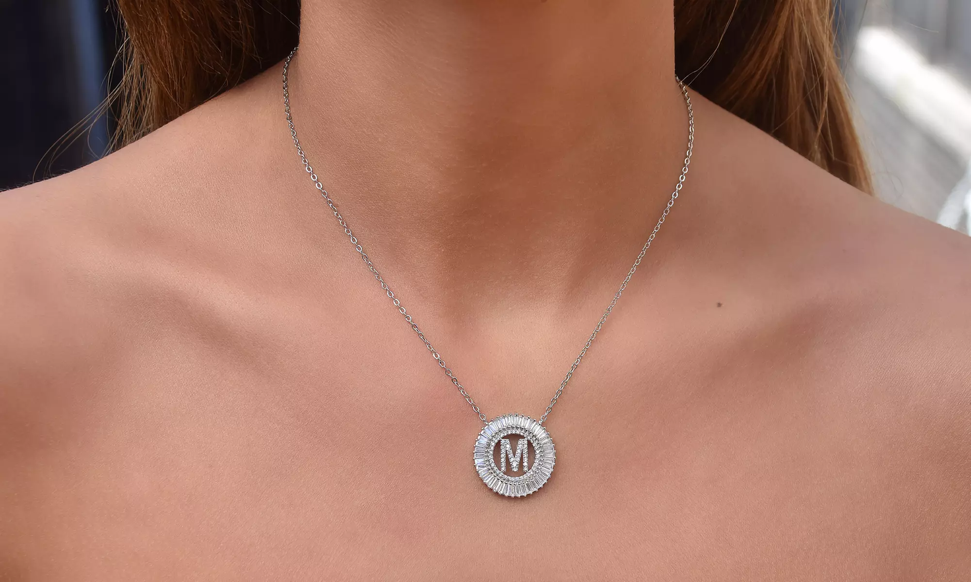 Emerald Crystal Burst Initial Pendant Necklace by Elements of Love - Primary Image