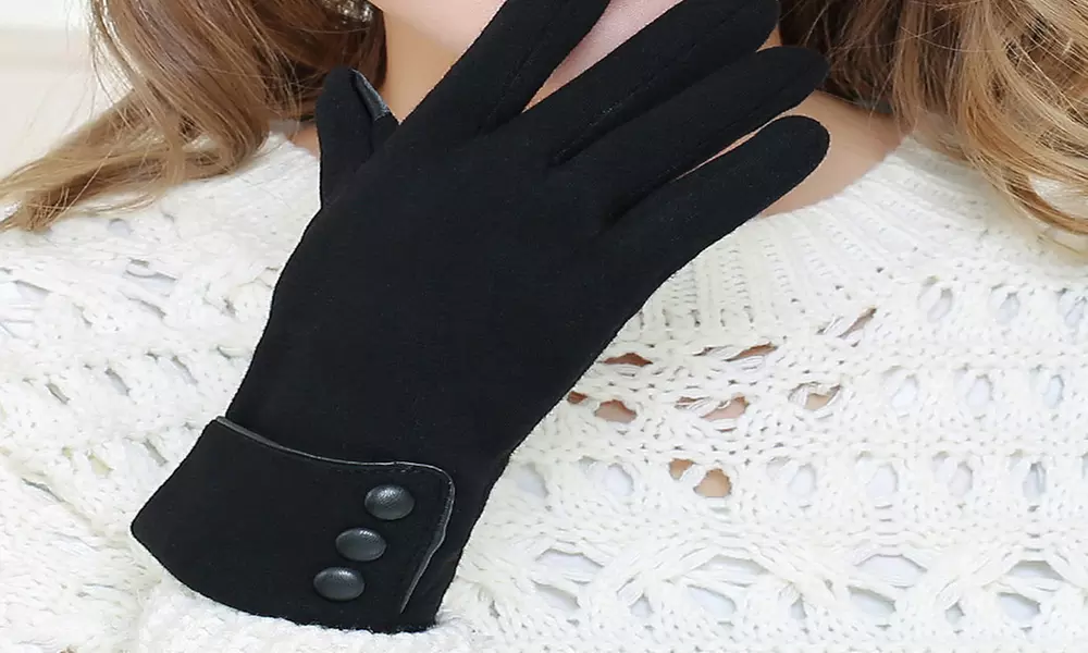 Womens Touchscreen Gloves with Button Details