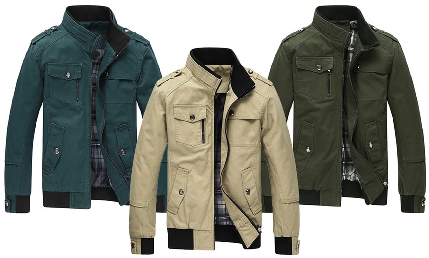 Up To 53% Off Men's Ribbed Collar Jacket | Groupon