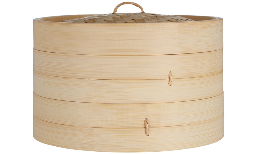 Image 4: Round Two-Tier Bamboo Steamer