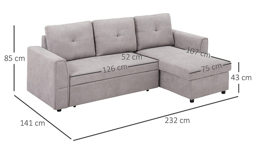 Image 8: HomCom L-Shaped Sofa Bed in Stylish Grey Linen-Look Upholstery