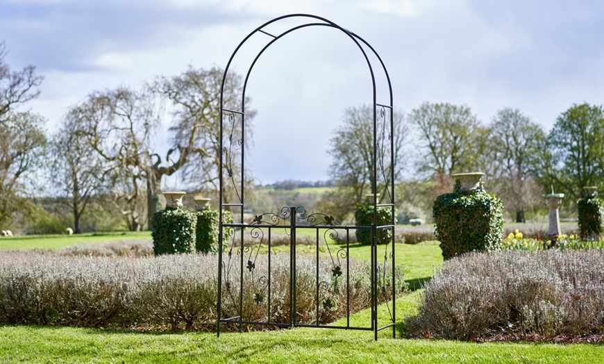 Image 1: Decorative Metal Garden Arch with Gate