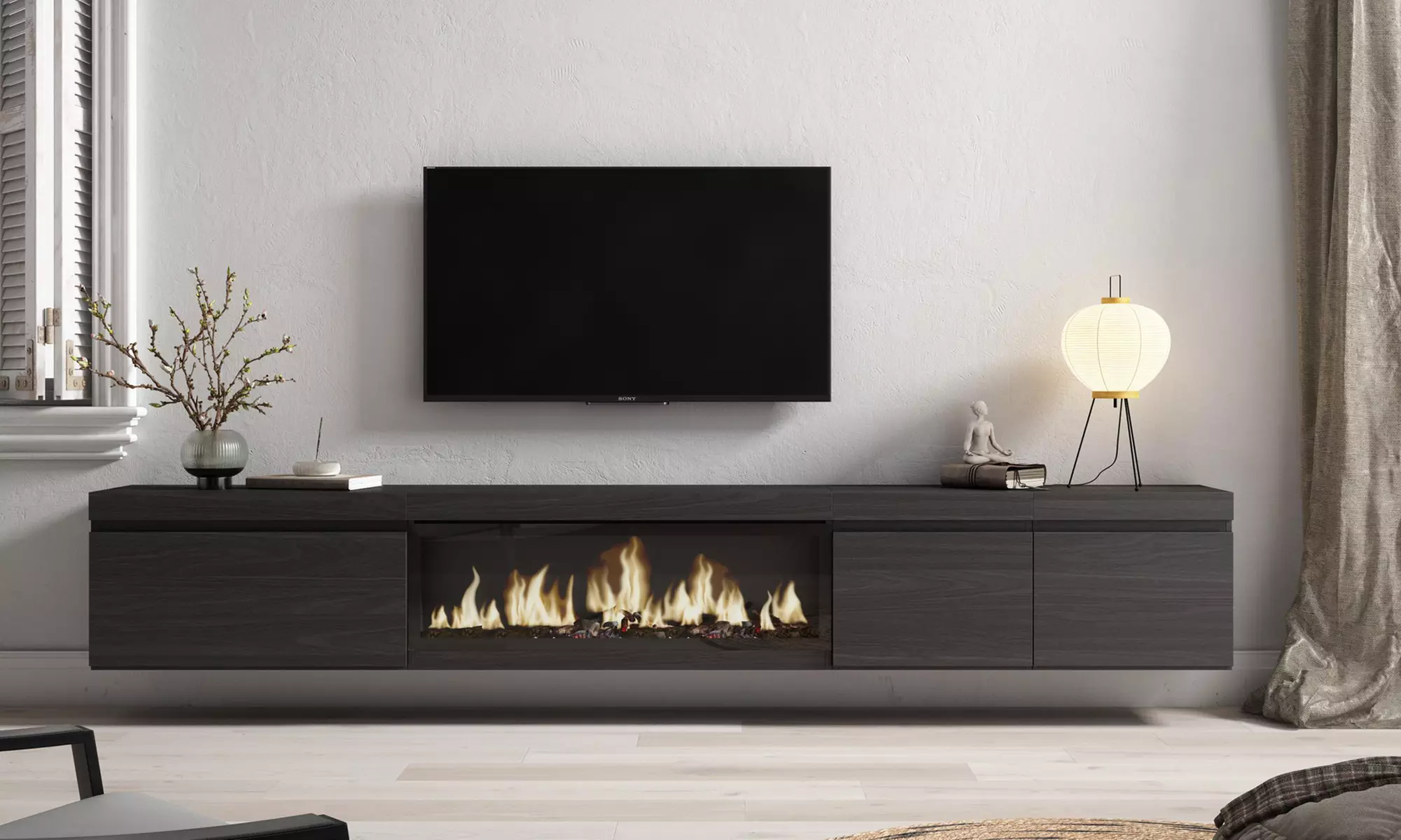 Meuble TV suspendu avec cheminée électrique en option