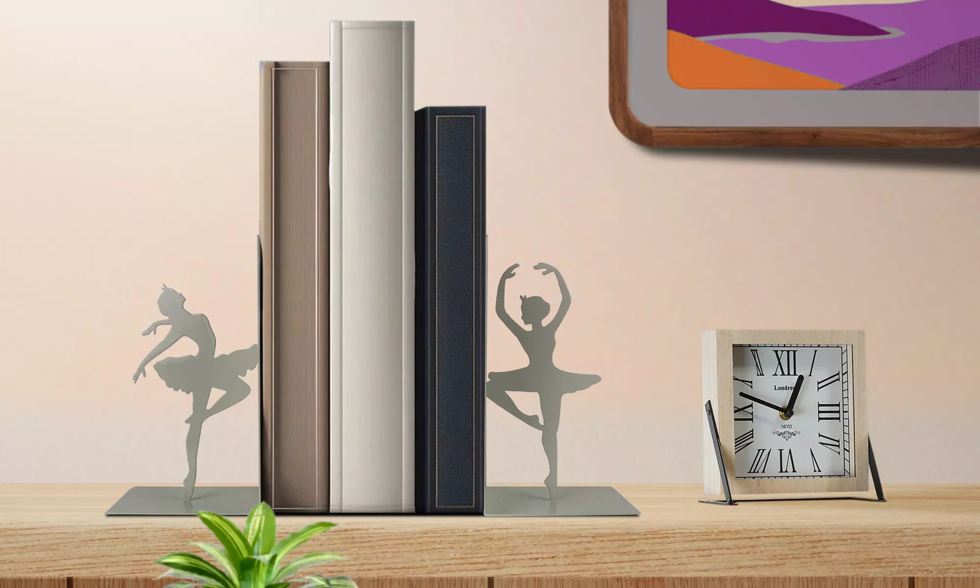 Coppia di fermalibri da mensola