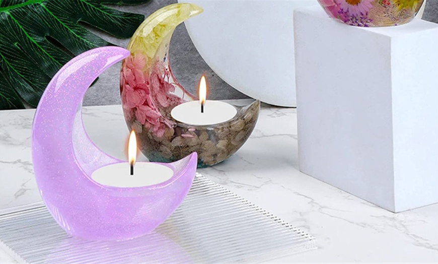 Image 4: One or Two DIY Moon Shape Candle Holders Resin Moulds