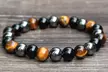 1x, 2x oder 4x Unisex-Armband „Dreifacher Schutz“ mit Tigerauge, Hämatit und schwarzem Obsidian inkl. Versand - Second Medium