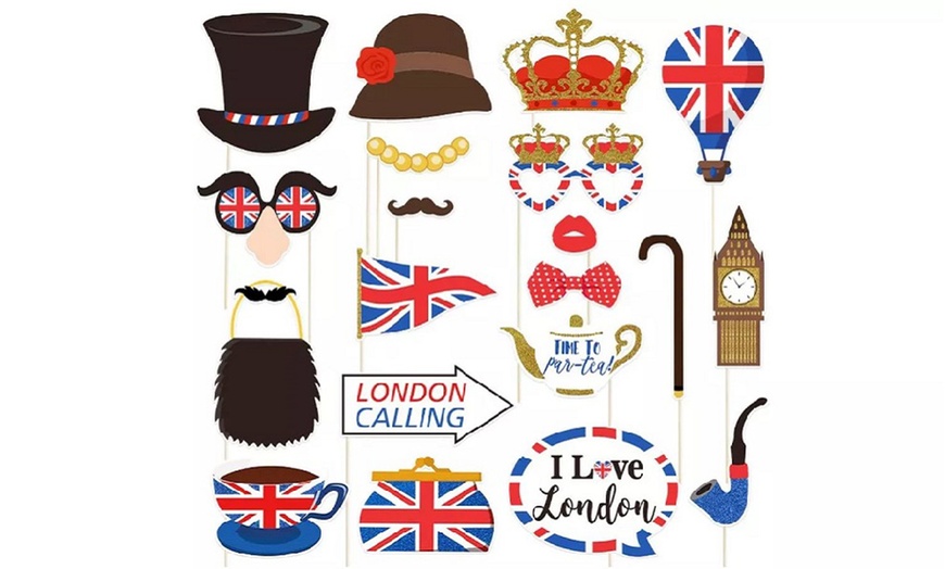 Image 1: Set of 20 British Themed Photo Props for Platinum Jubilee