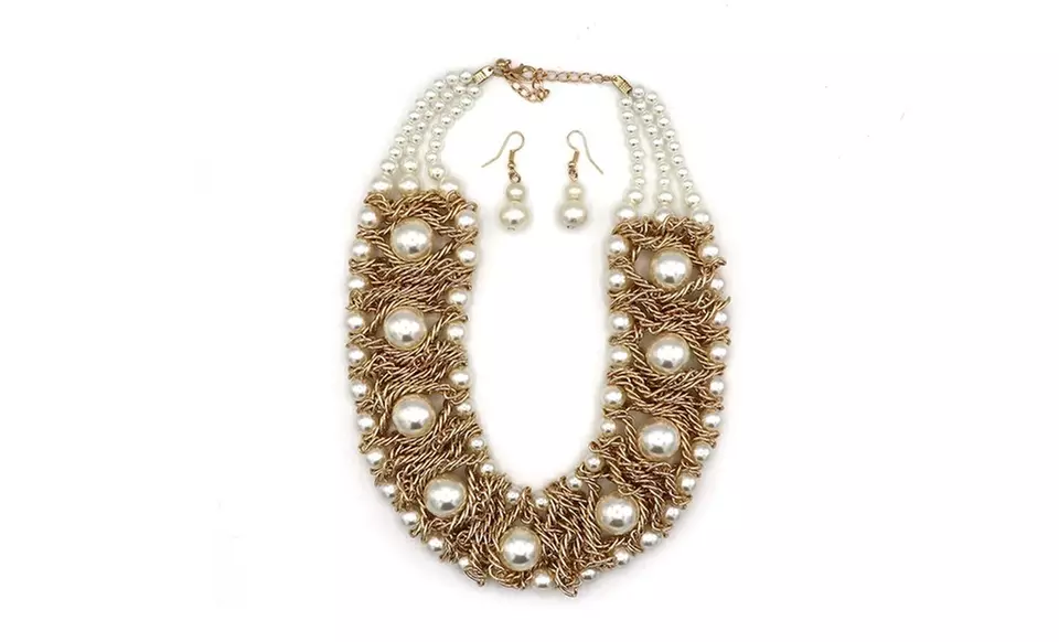 One, Two, or Three Opulent Gold and Pearl Necklace Sets from Novadab (Up to 83% Off) - Primary Image
