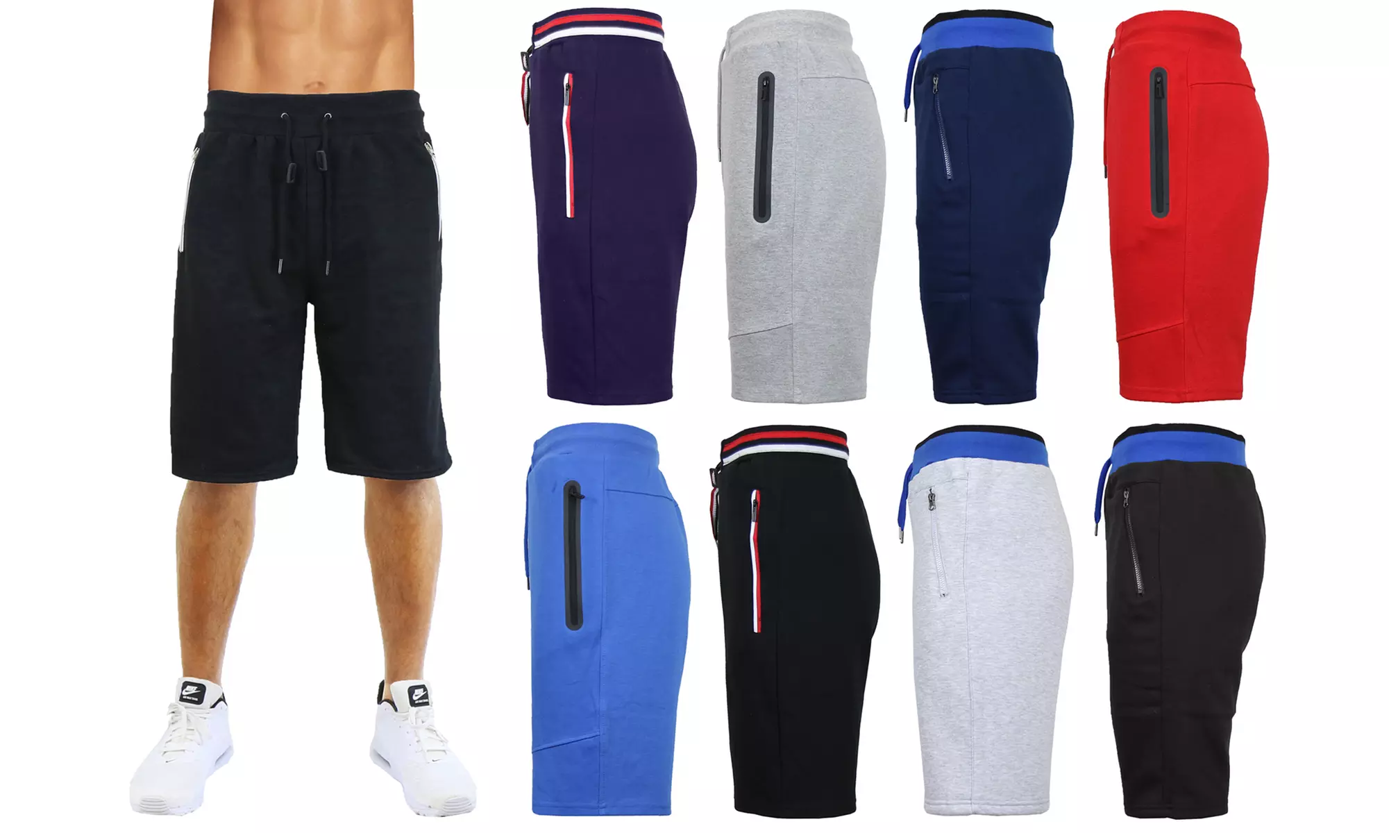Men's Fleece Lounge Sweat Shorts with Zipper Pockets & Trim Design (S-XL) - Primary Image