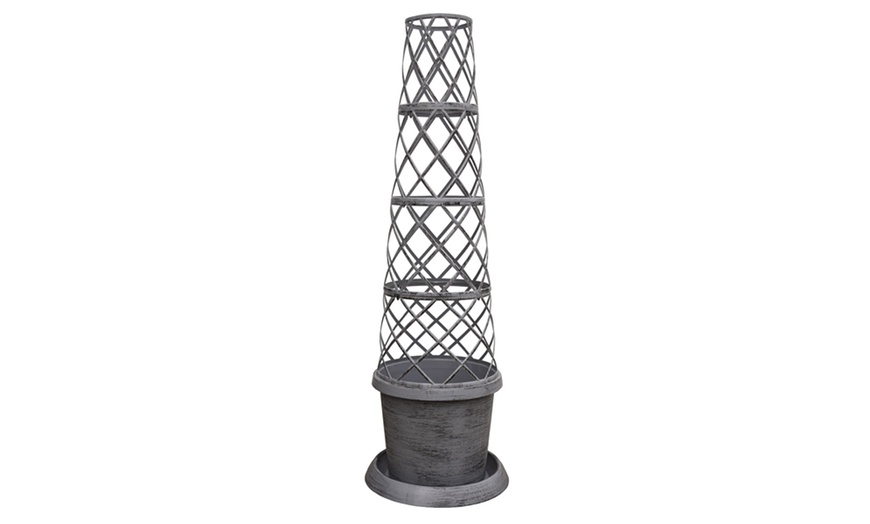 Image 3: Tower Patio Pot Modern Grey or Black with Gold