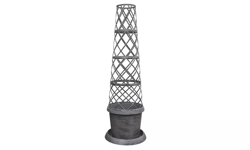 Image 3: 1 or 2 Tower Patio Pot with Trellis - Modern Grey or Black with Gold