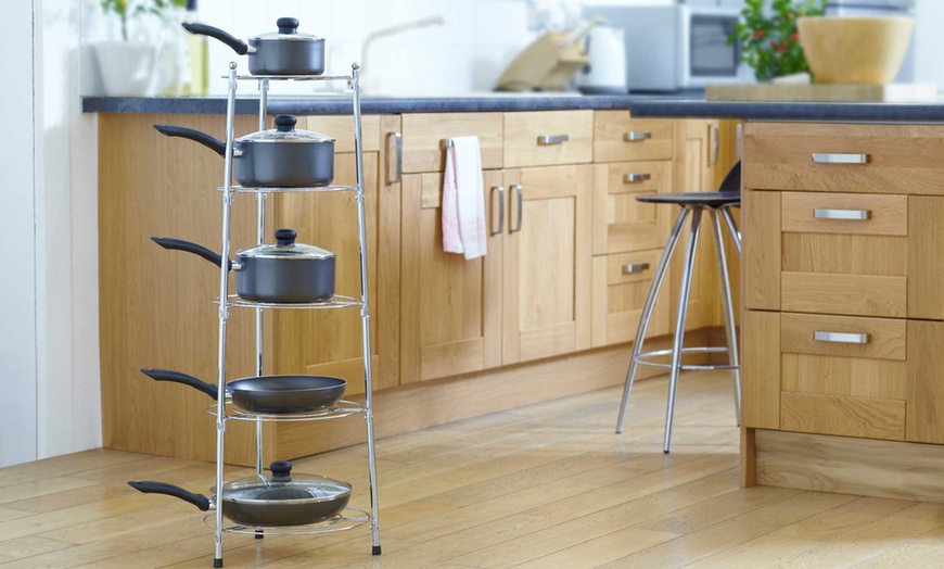 Image 1: Five-Tier Kitchen Pan Stand