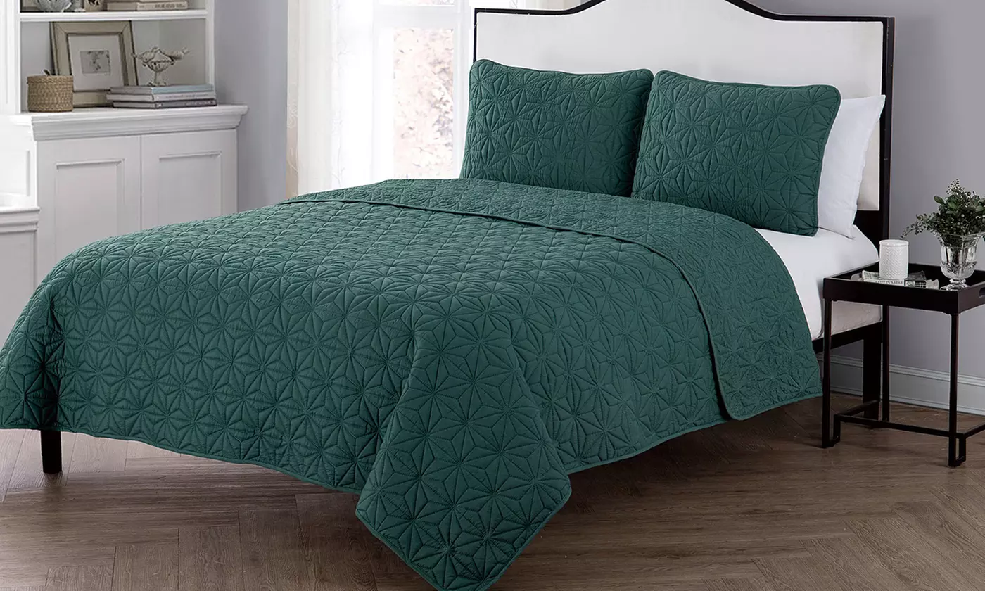 Caroline or Kaleidoscope Embossed Lightweight Quilt Set (2- or 3-Piece) - Primary Image
