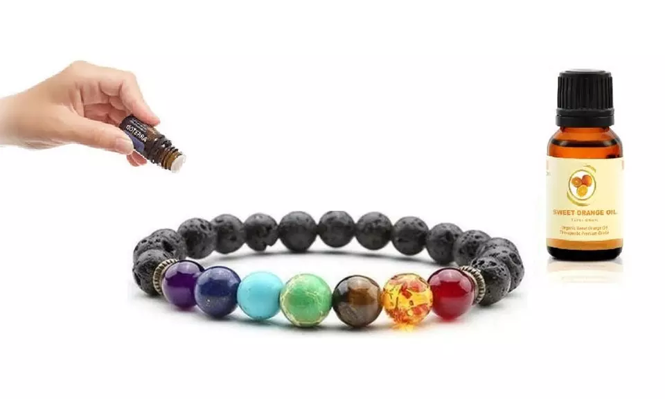 1 ou 2 bracelets chakras diffuseurs avec ou sans huile essentielle bio orange douce - Primary Image