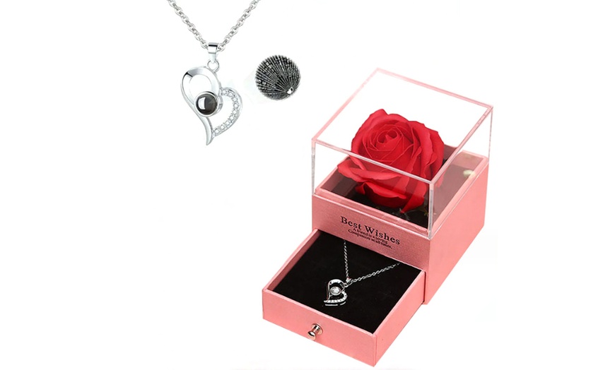 Image 1: Valentine's Rose with I Love You Necklace in 100 Languages Gift Set