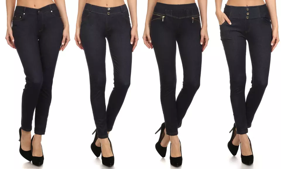 LA12ST Women's Knit Jeggings Tights Spandex Denim Stretch Jeggings - Primary Image