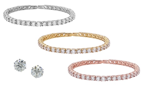 Bracciale tennis ed orecchini realizzati con cristalli Swarovski® disponibili in 3 colori