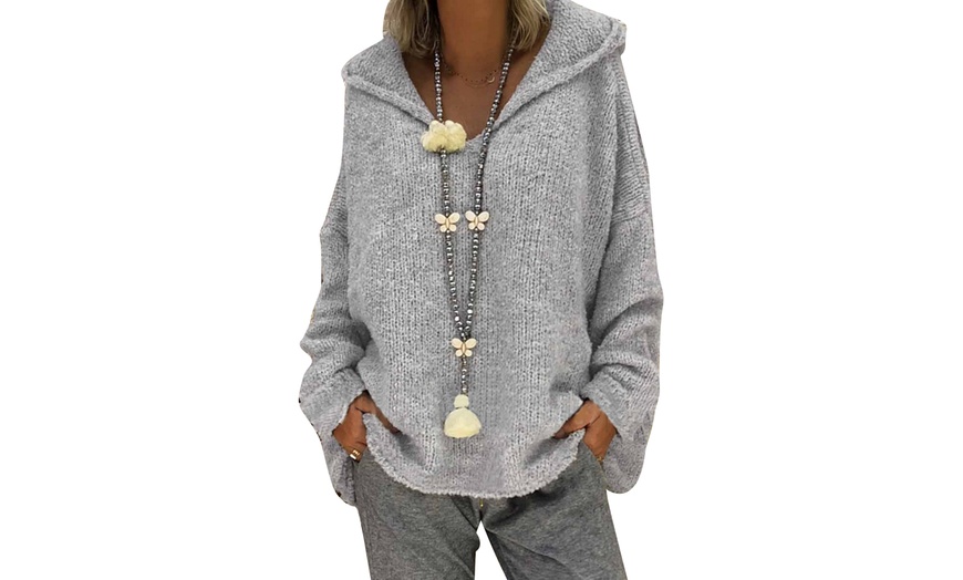 Image 10: Women's V-Neck Hoodie Sweater