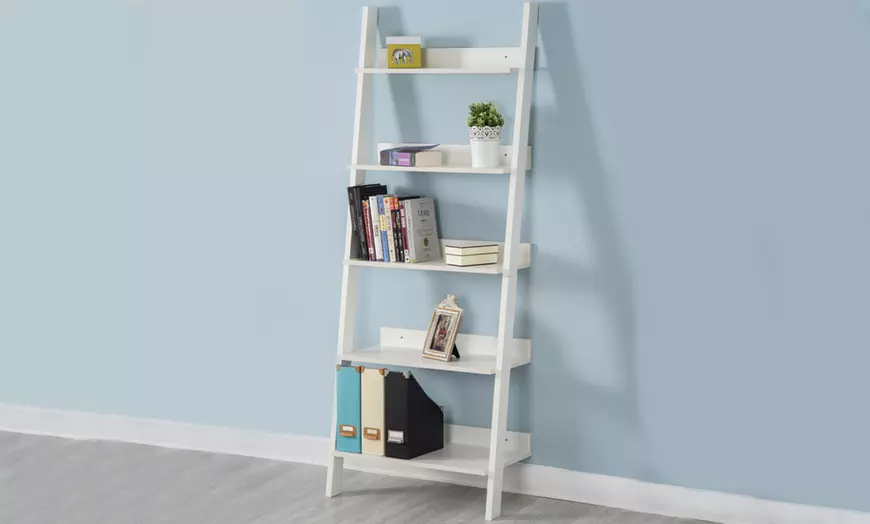 Image 1: Five-Tier Ladder Bookcase Shelf