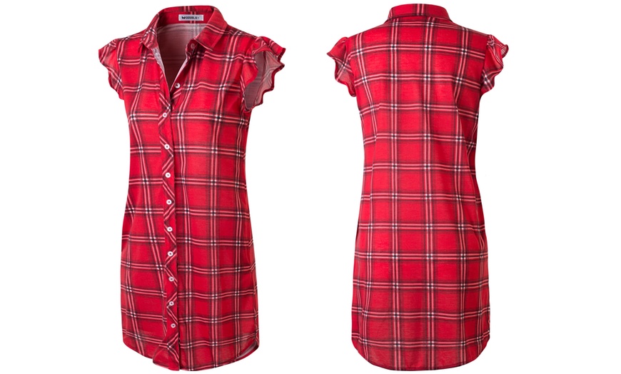 Image 4: Doublju Women's Ruffle Detail Plaid Shirt Dress. Plus Sizes Available.
