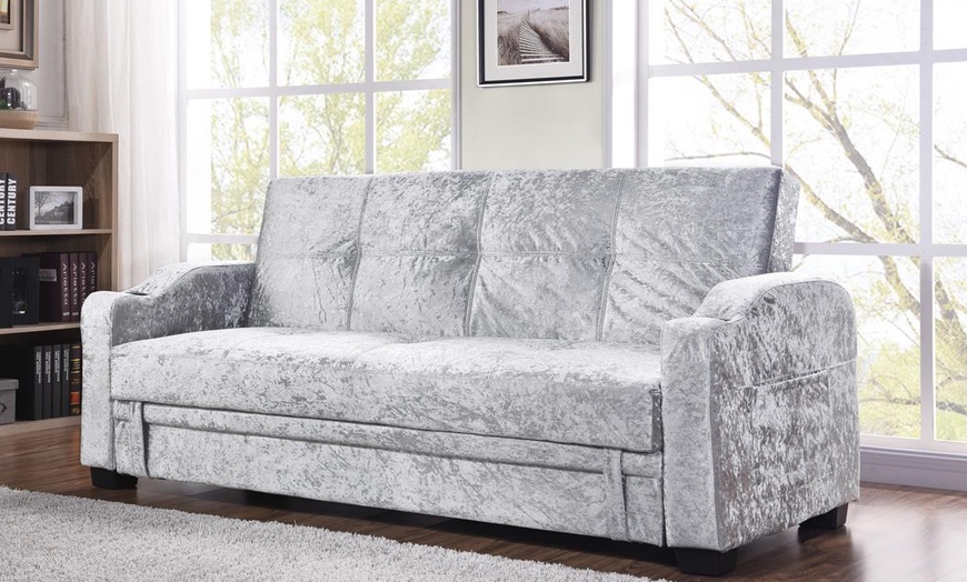 Image 5: Crushed Velvet Fabric Sofa Bed