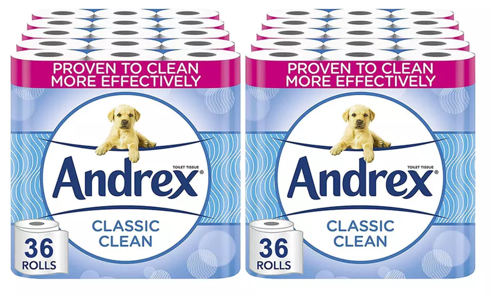 36 or 72 Andrex Classic Clean Fragrance-Free Two-Ply Toilet Rolls