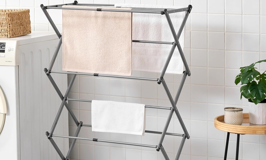 Image 1: Three-Tier Extendable Clothes Airer