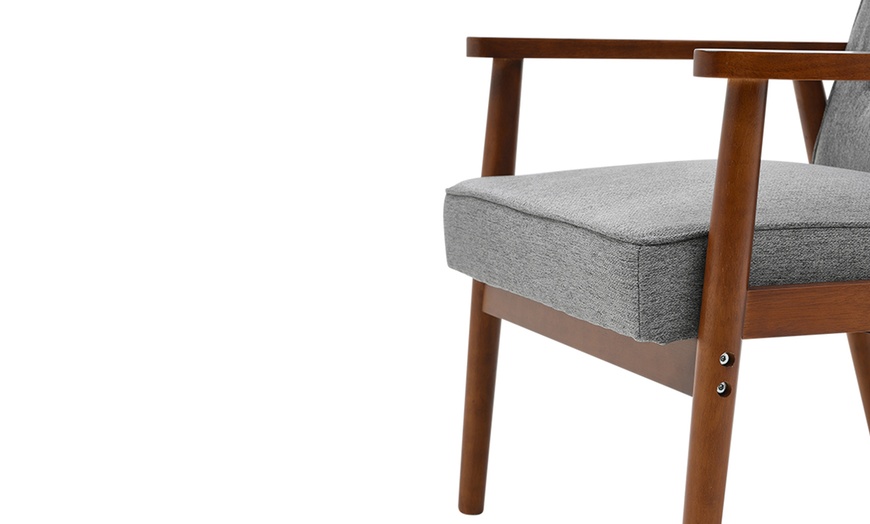 Image 6: Grey Modern Style Wooden Frame Upholstered Lounge Chair