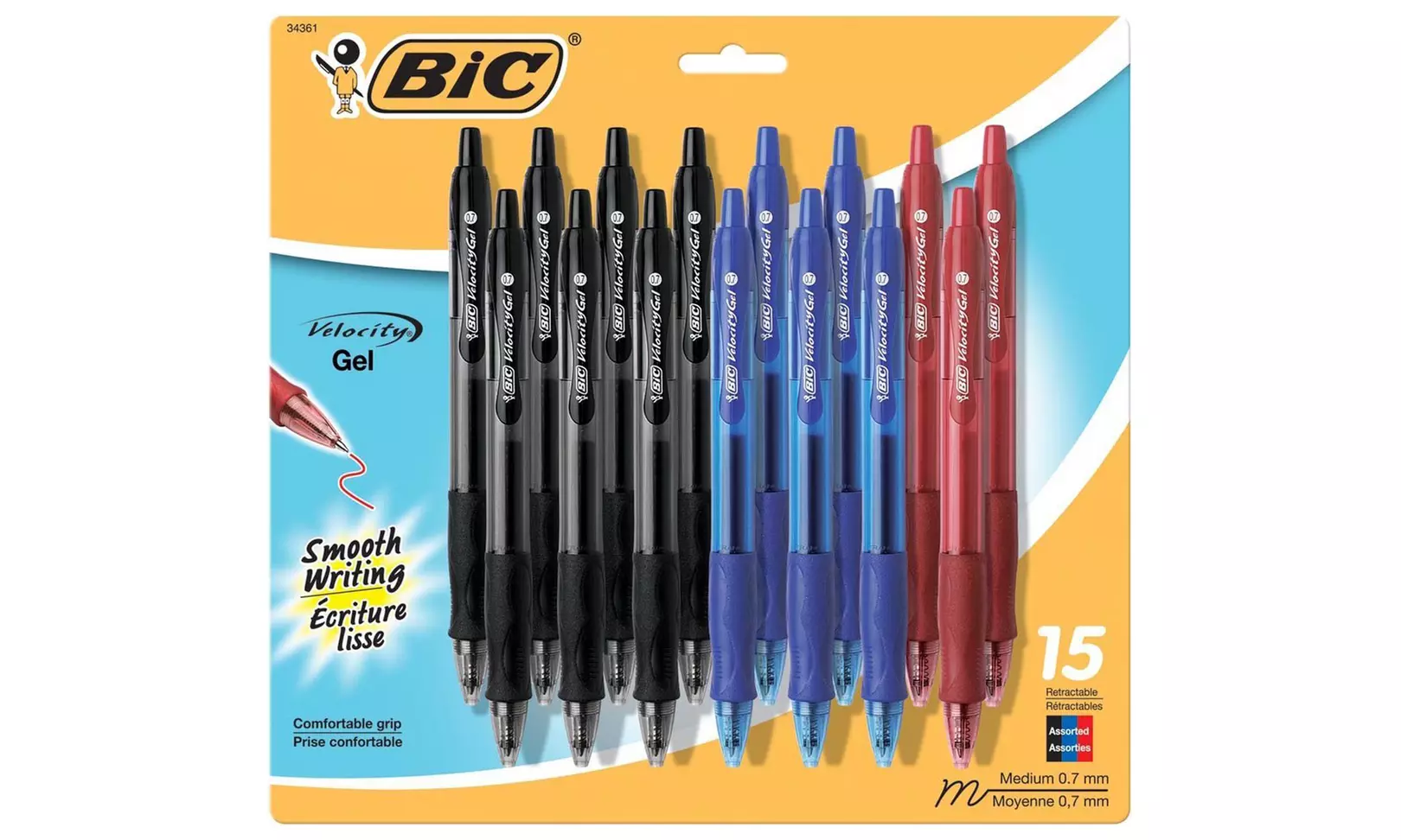 BIC Velocity Gel Retractable Pens in Assorted Colors (15-Count) - Primary Image