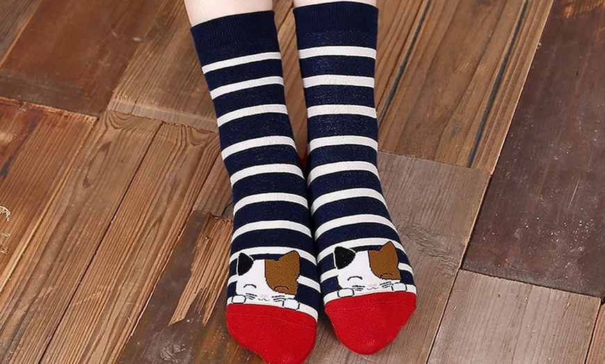 Image 5: 1 oder 5 Paare Damen-Socken mit Katzen-Motiven