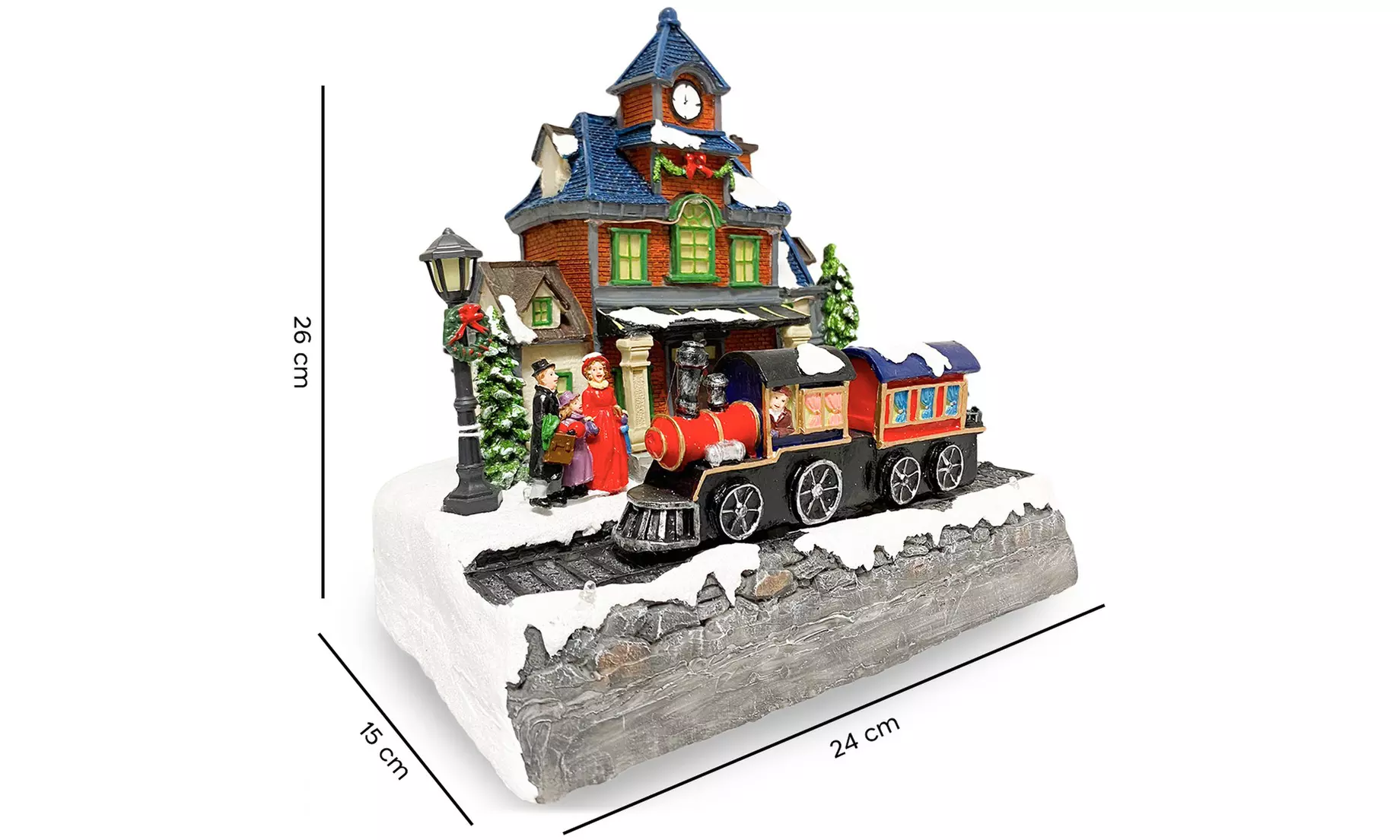 Adorno navideño "Aldea de Navidad" con luces de colores y melodía